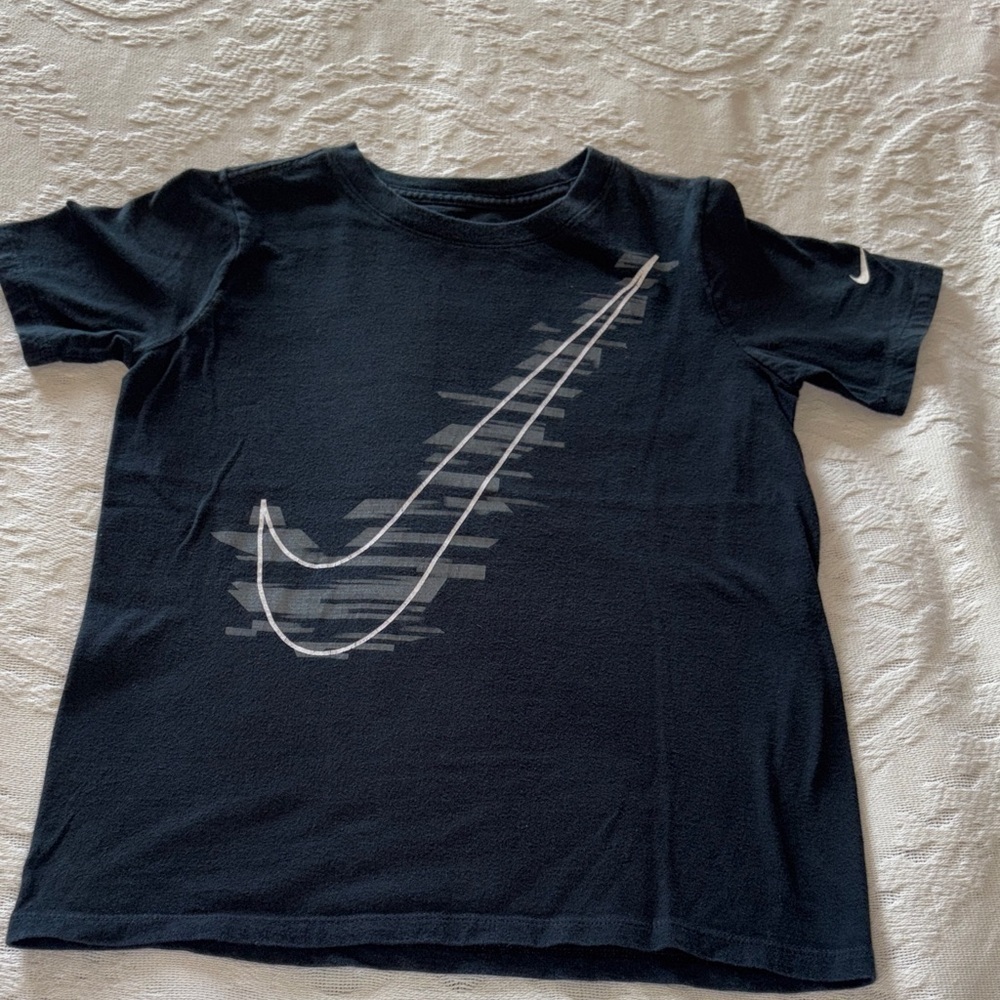 Gently loved Nike Kids Black T-Shirt with White Swoosh